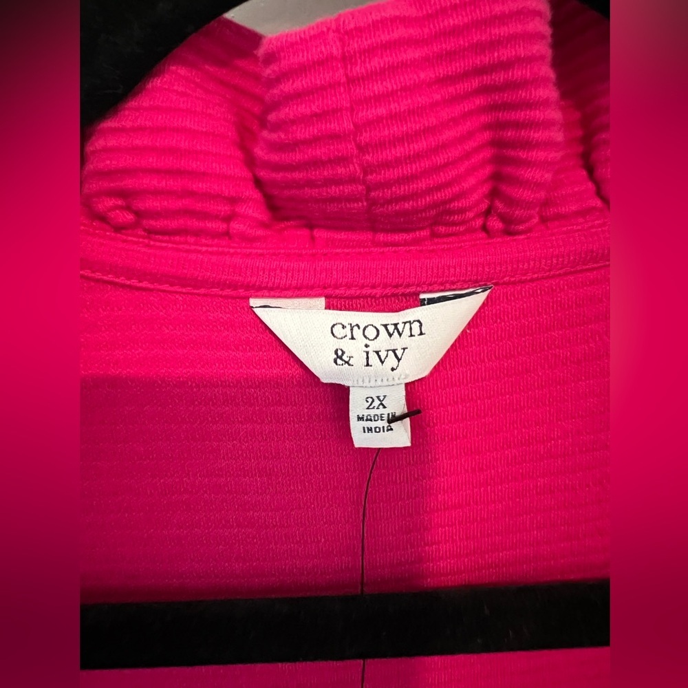 New! Crown & Ivy Fuchsia Pink Ruffle Neck Womens Sleeveless Blouse Size 2X NWT - Picture 4 of 13